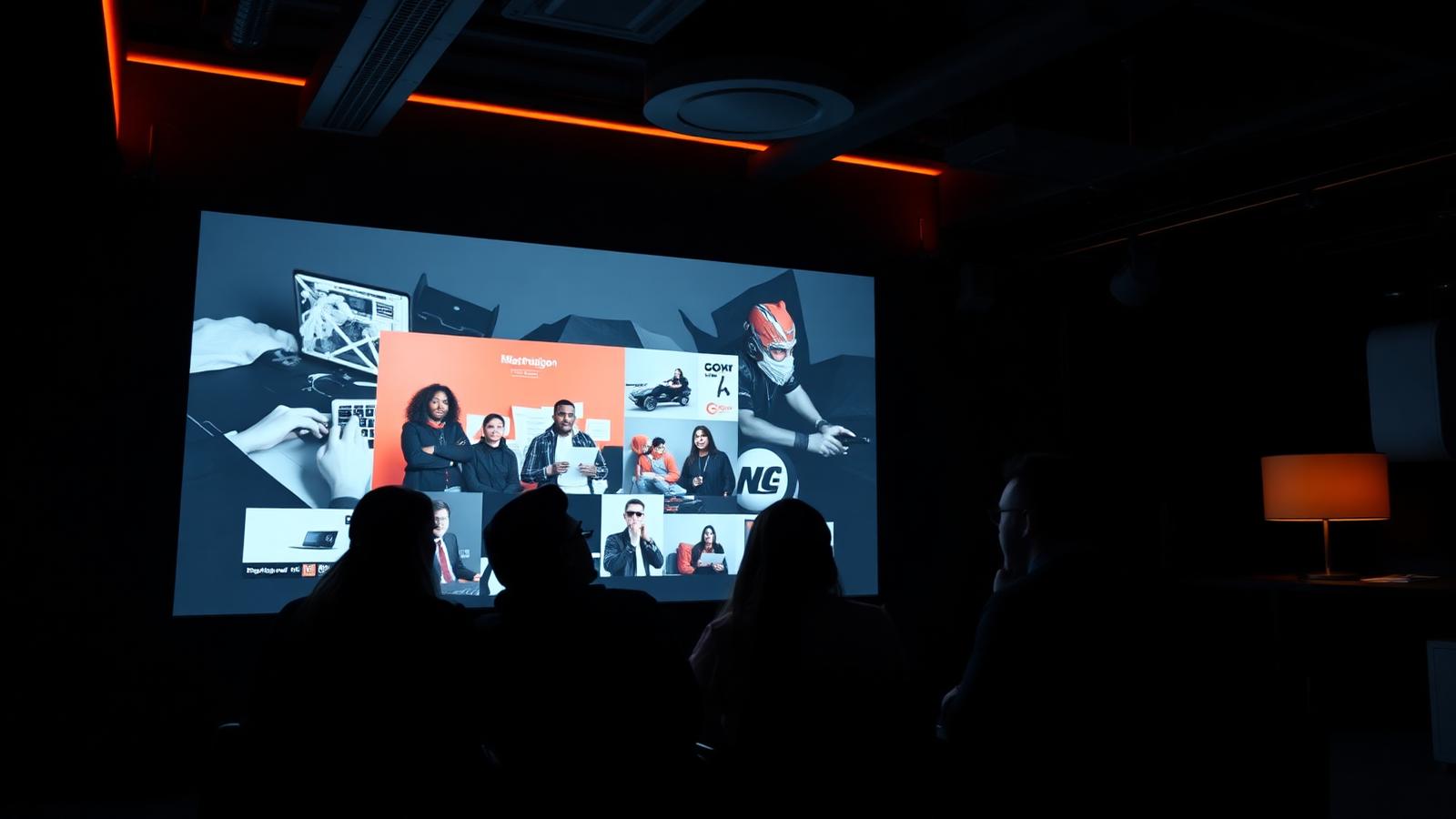MHTAWA team reviewing a campaign case study on a large screen