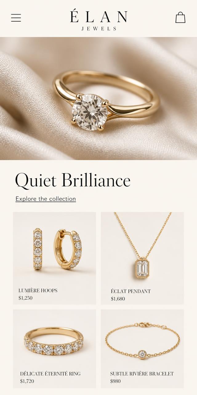 ÉLAN JEWELS website concept, mobile view