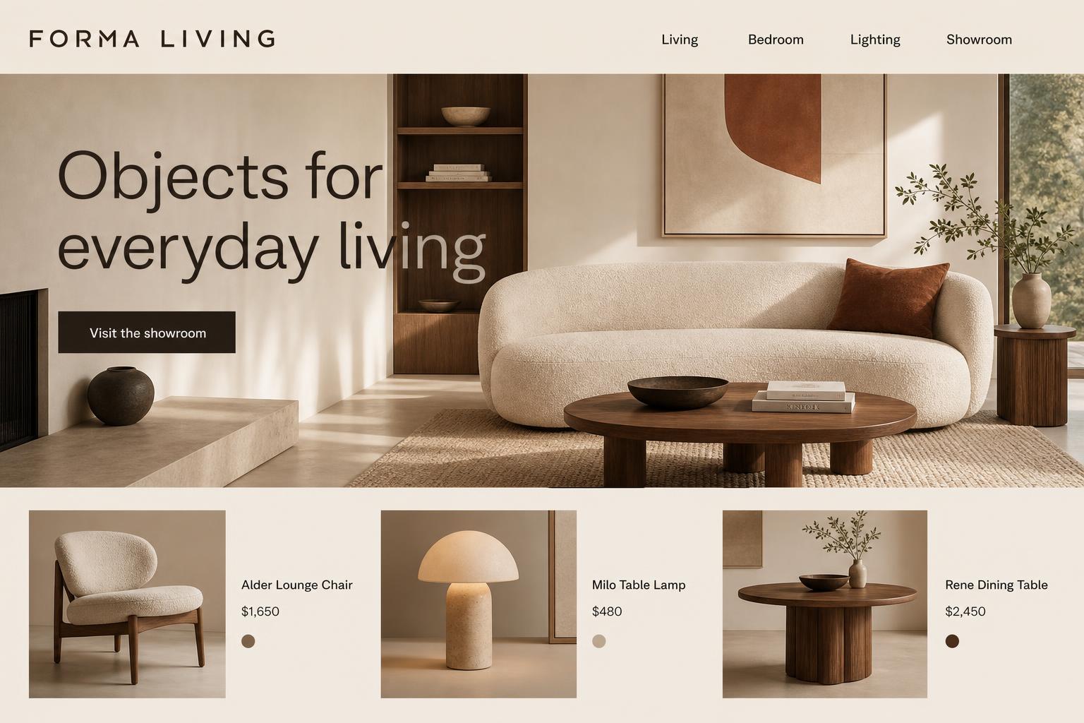 FORMA LIVING website concept, desktop view
