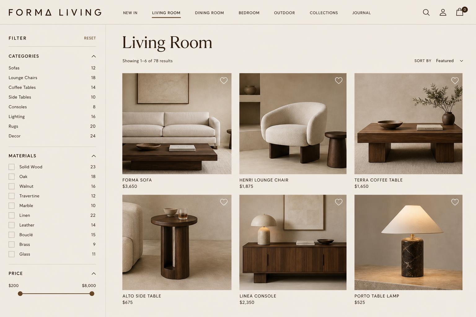 FORMA LIVING inner page design