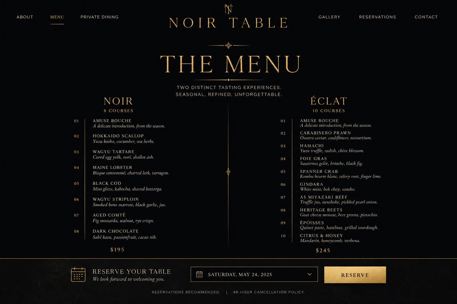 NOIR TABLE inner page design