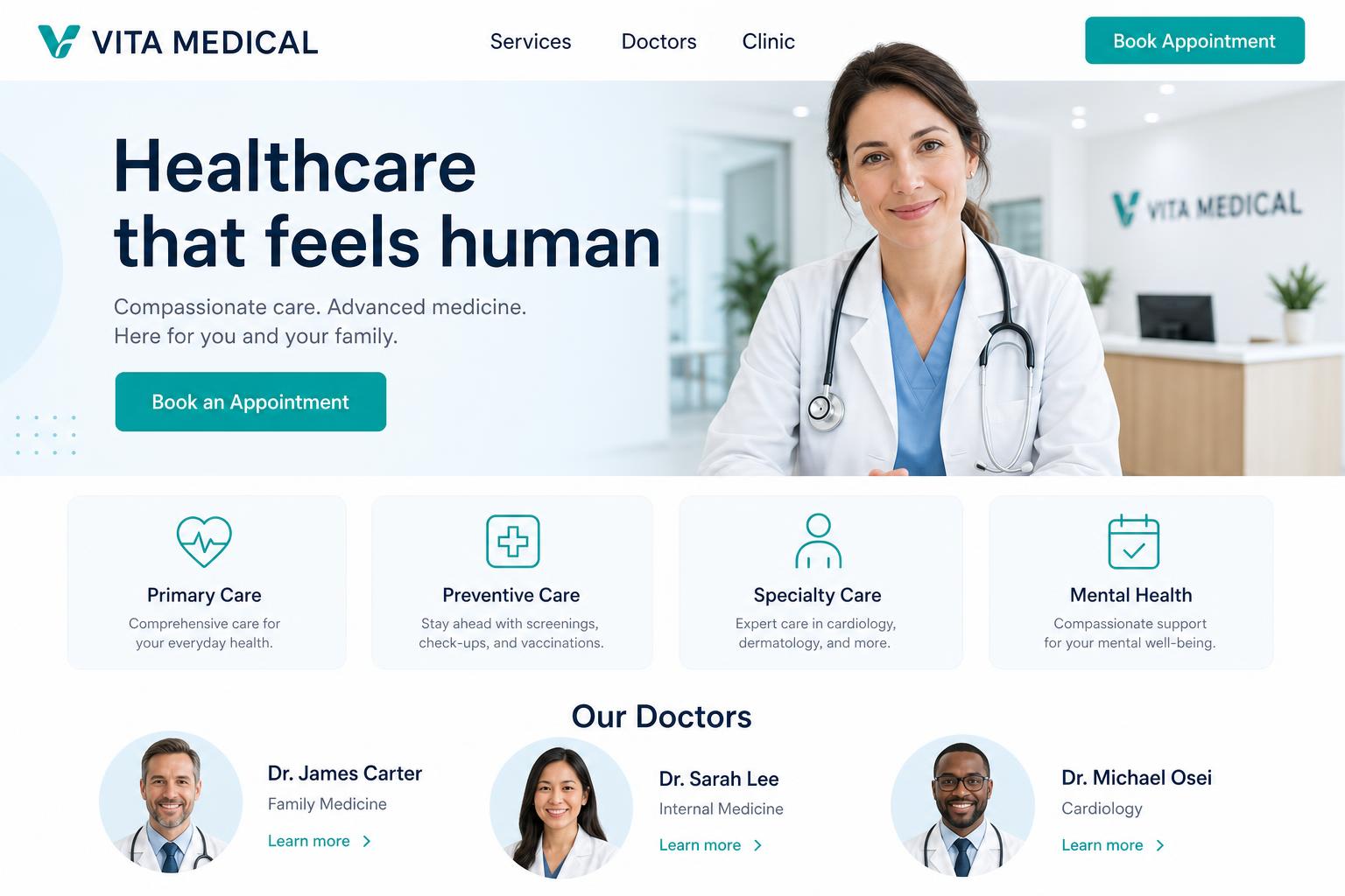 VITA MEDICAL website concept, desktop view
