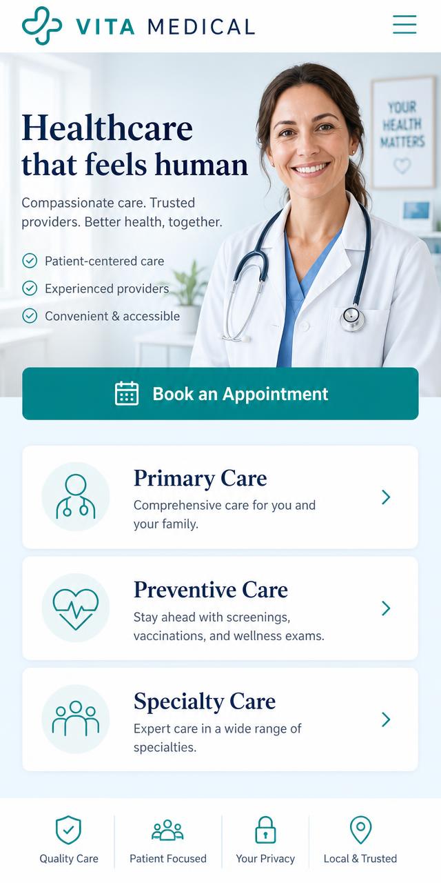 VITA MEDICAL website concept, mobile view