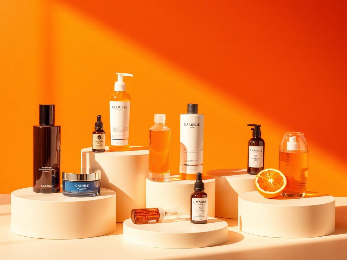 Product photography set with warm orange backdrop